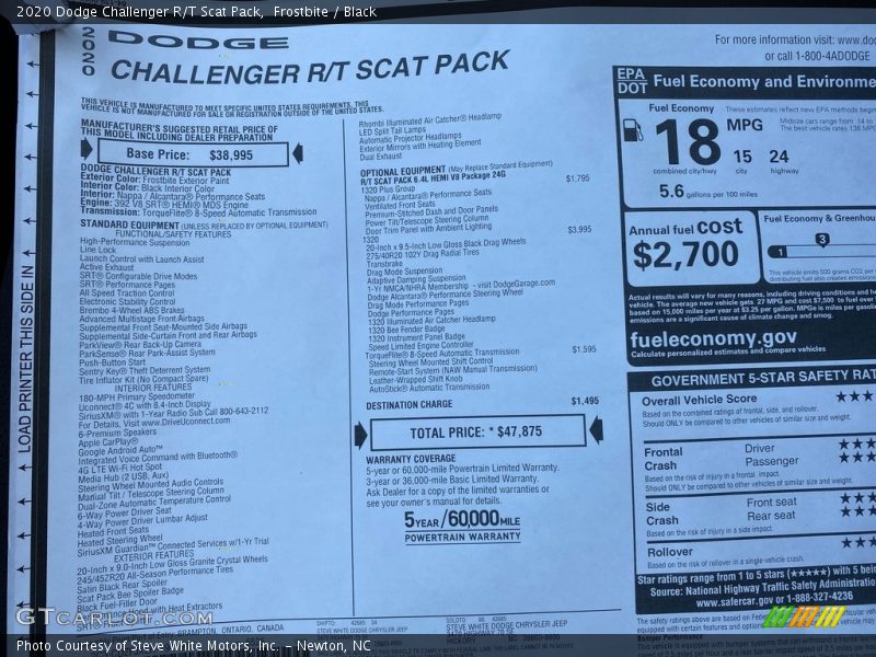 Frostbite / Black 2020 Dodge Challenger R/T Scat Pack