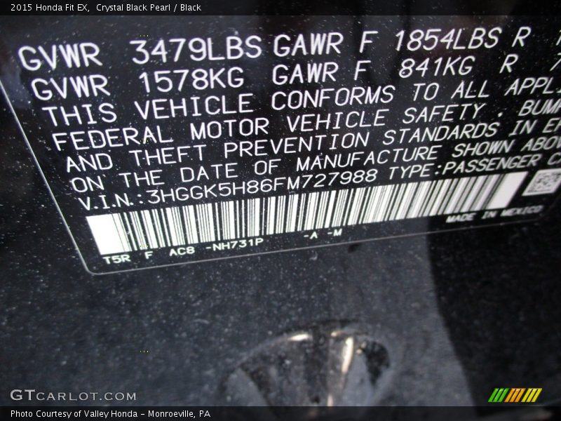 Crystal Black Pearl / Black 2015 Honda Fit EX