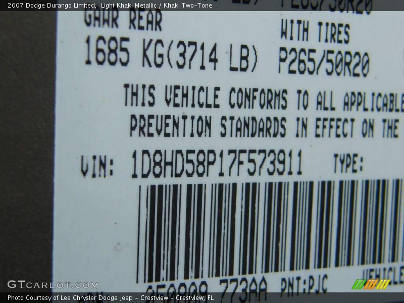Light Khaki Metallic / Khaki Two-Tone 2007 Dodge Durango Limited