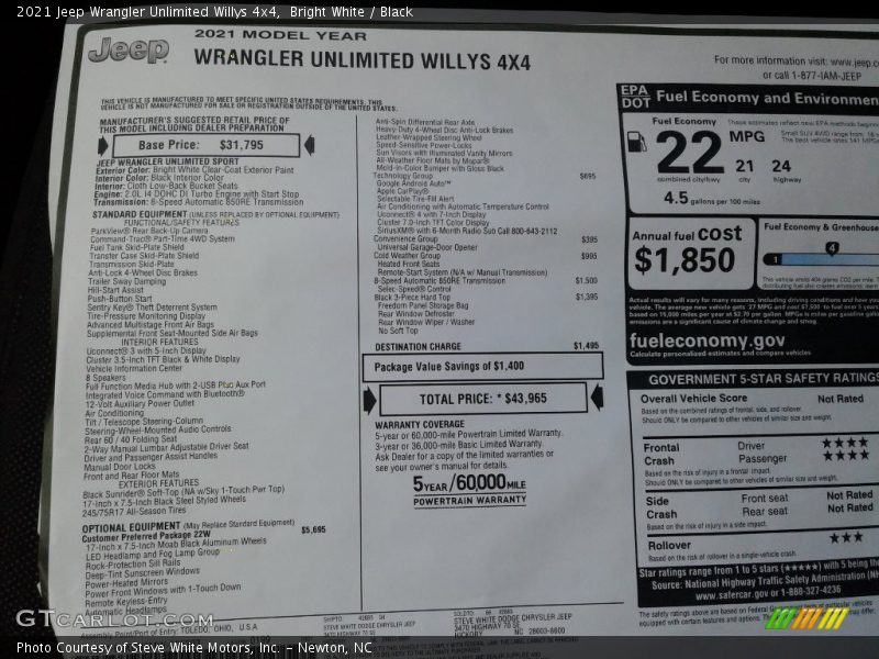 Bright White / Black 2021 Jeep Wrangler Unlimited Willys 4x4