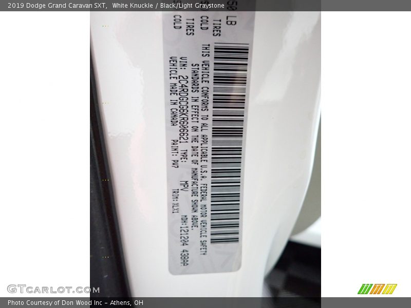 White Knuckle / Black/Light Graystone 2019 Dodge Grand Caravan SXT