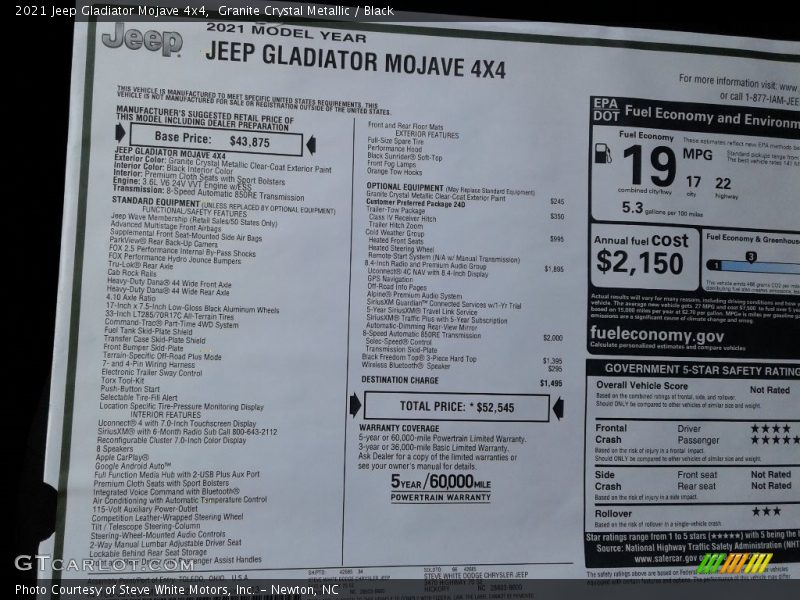  2021 Gladiator Mojave 4x4 Window Sticker