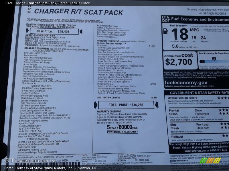 Pitch Black / Black 2020 Dodge Charger Scat Pack