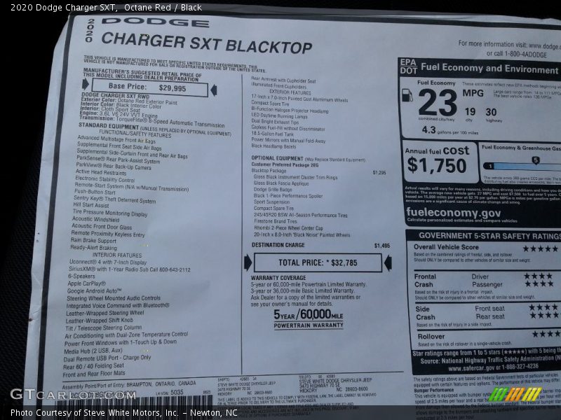  2020 Charger SXT Window Sticker