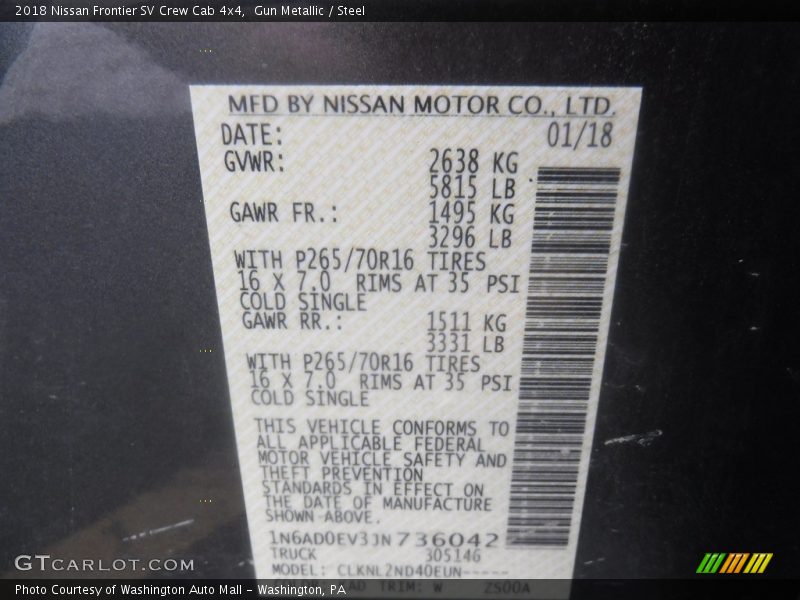 Gun Metallic / Steel 2018 Nissan Frontier SV Crew Cab 4x4
