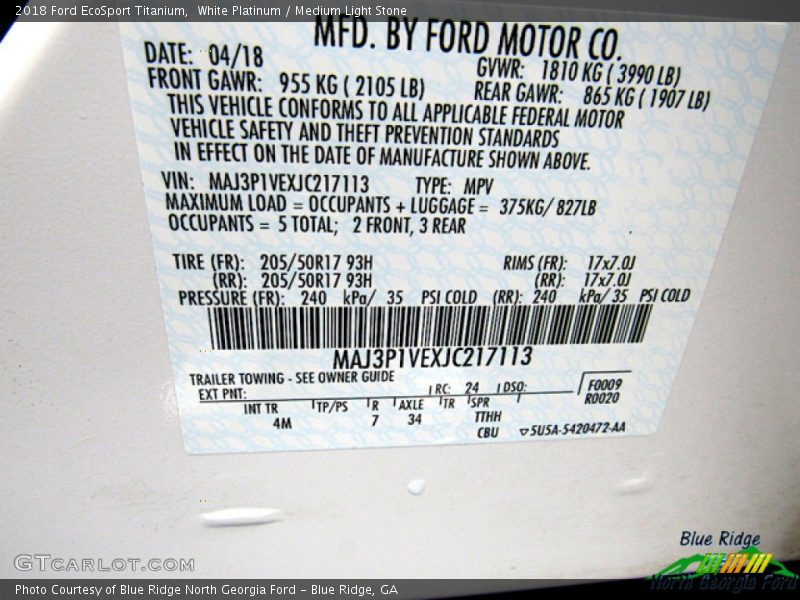 White Platinum / Medium Light Stone 2018 Ford EcoSport Titanium