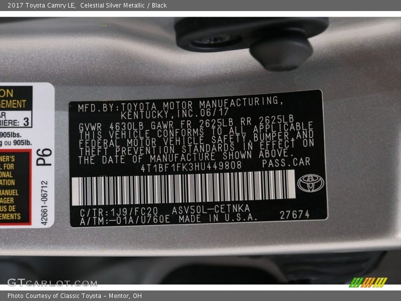 Celestial Silver Metallic / Black 2017 Toyota Camry LE