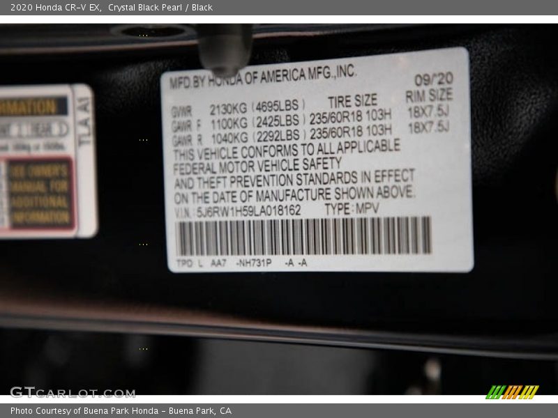 Crystal Black Pearl / Black 2020 Honda CR-V EX