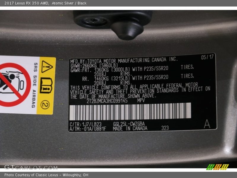 Atomic Silver / Black 2017 Lexus RX 350 AWD
