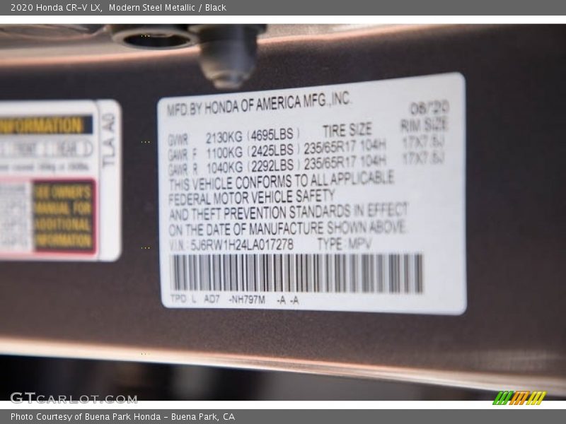 Modern Steel Metallic / Black 2020 Honda CR-V LX