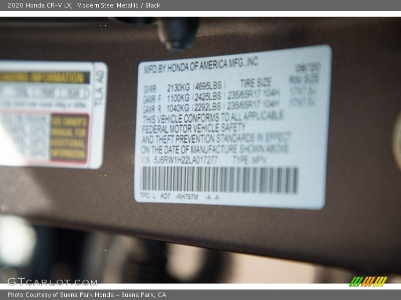 Modern Steel Metallic / Black 2020 Honda CR-V LX