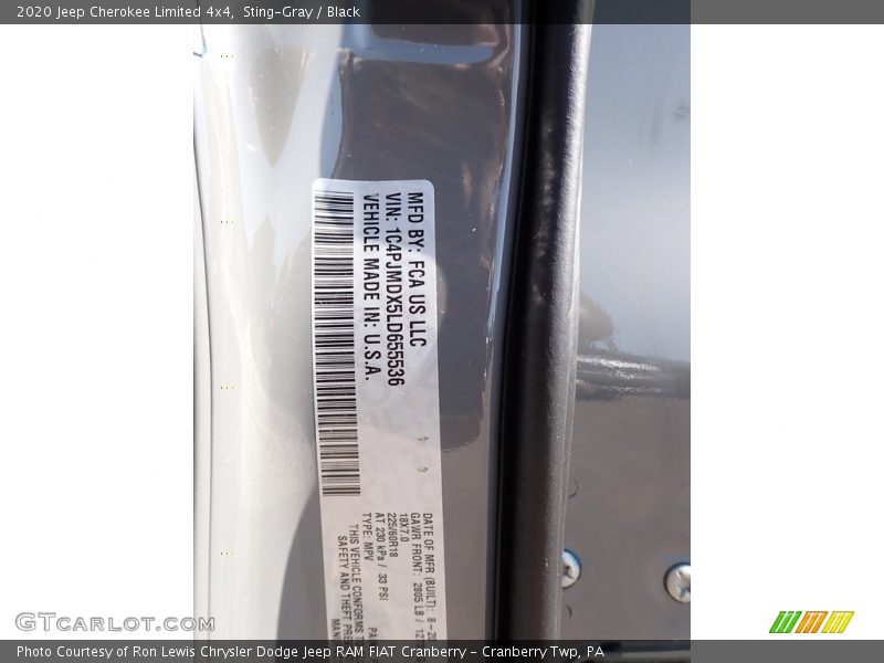 Sting-Gray / Black 2020 Jeep Cherokee Limited 4x4