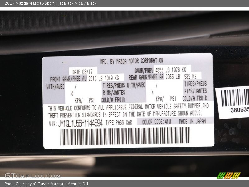 Jet Black Mica / Black 2017 Mazda Mazda6 Sport
