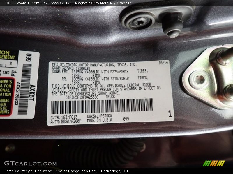 Magnetic Gray Metallic / Graphite 2015 Toyota Tundra SR5 CrewMax 4x4