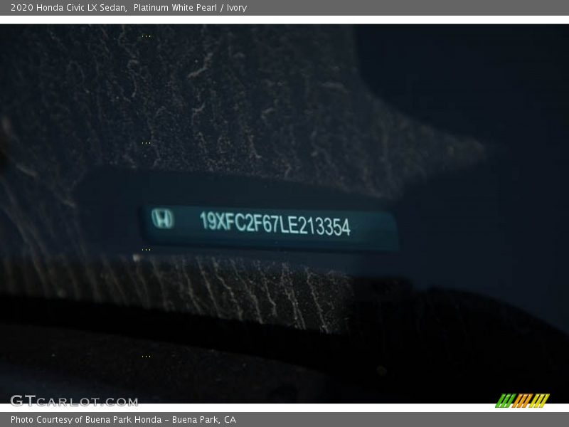 Platinum White Pearl / Ivory 2020 Honda Civic LX Sedan