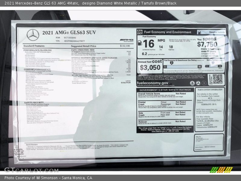  2021 GLS 63 AMG 4Matic Window Sticker
