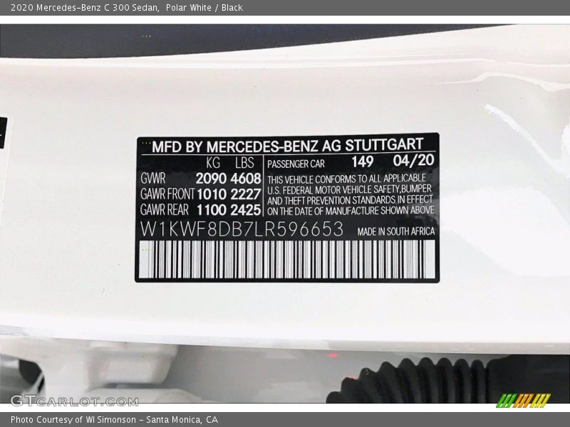 Polar White / Black 2020 Mercedes-Benz C 300 Sedan