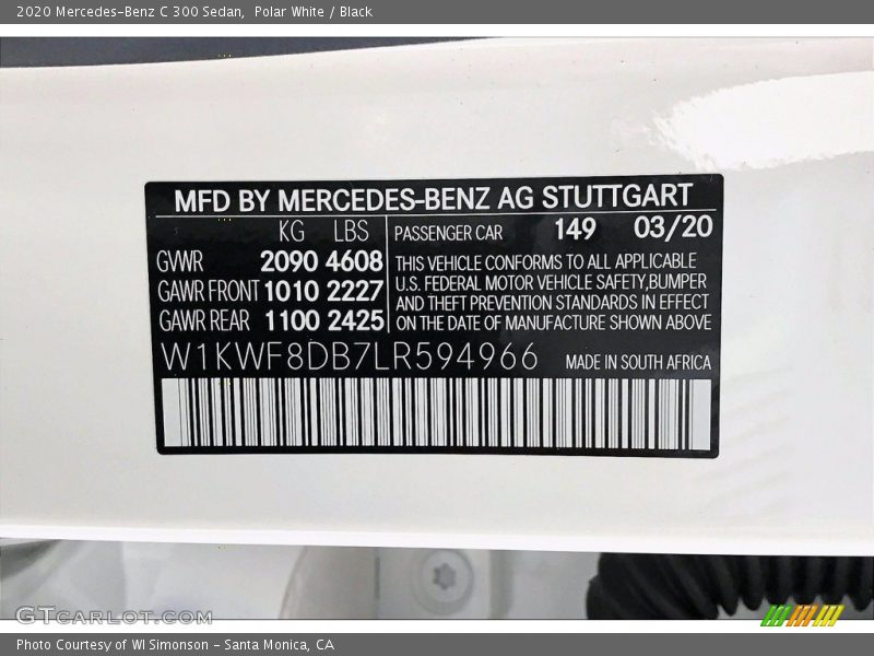 Polar White / Black 2020 Mercedes-Benz C 300 Sedan