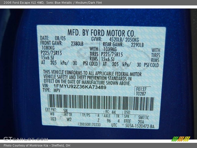 Sonic Blue Metallic / Medium/Dark Flint 2006 Ford Escape XLS 4WD