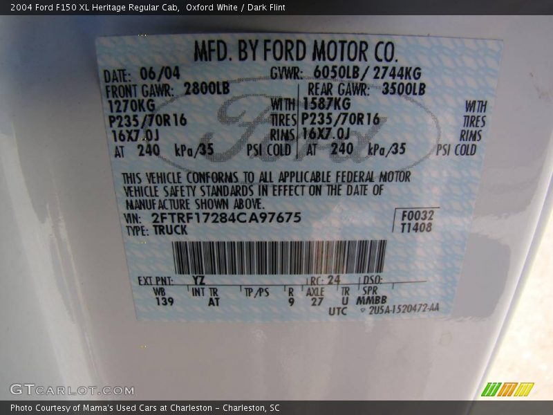 Oxford White / Dark Flint 2004 Ford F150 XL Heritage Regular Cab