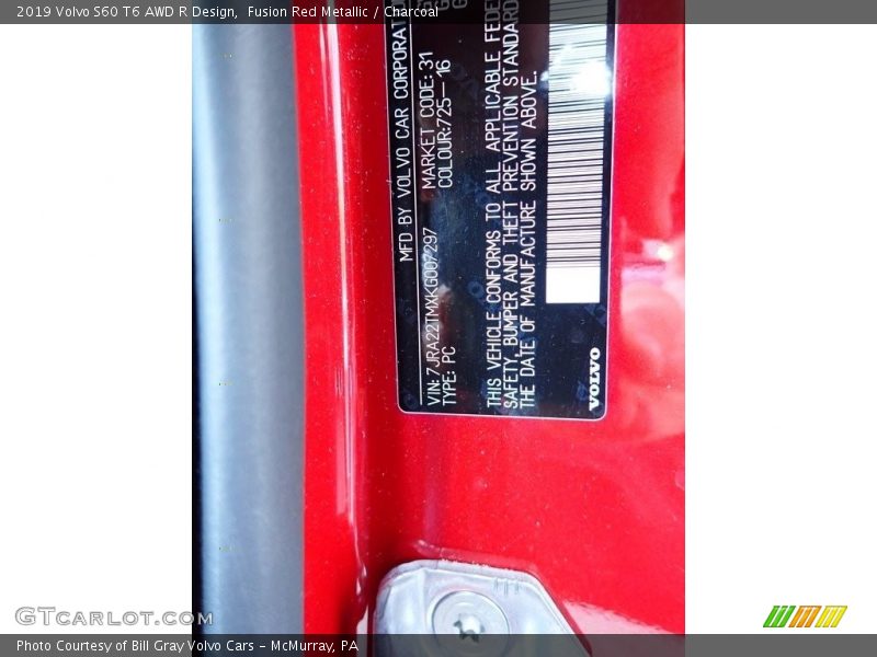 Fusion Red Metallic / Charcoal 2019 Volvo S60 T6 AWD R Design