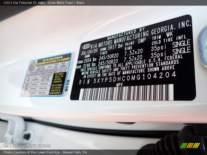 Snow White Pearl / Black 2021 Kia Telluride SX AWD