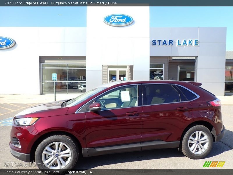 Burgundy Velvet Metallic Tinted / Dune 2020 Ford Edge SEL AWD