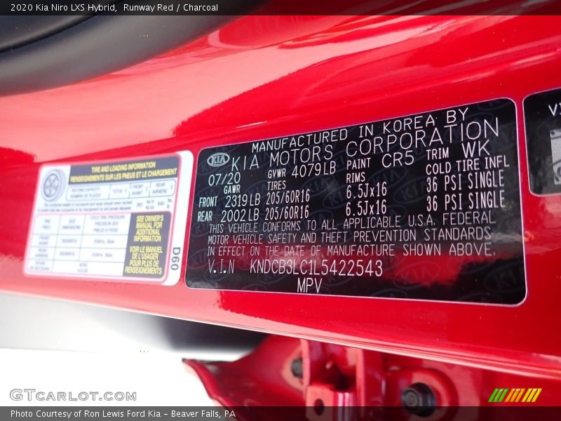 Runway Red / Charcoal 2020 Kia Niro LXS Hybrid