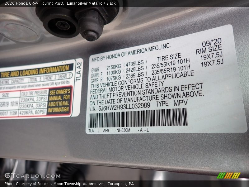 2020 CR-V Touring AWD Lunar Silver Metallic Color Code NH830M