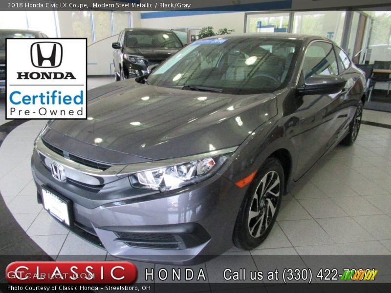 Modern Steel Metallic / Black/Gray 2018 Honda Civic LX Coupe