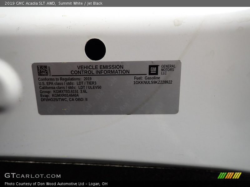 Summit White / Jet Black 2019 GMC Acadia SLT AWD