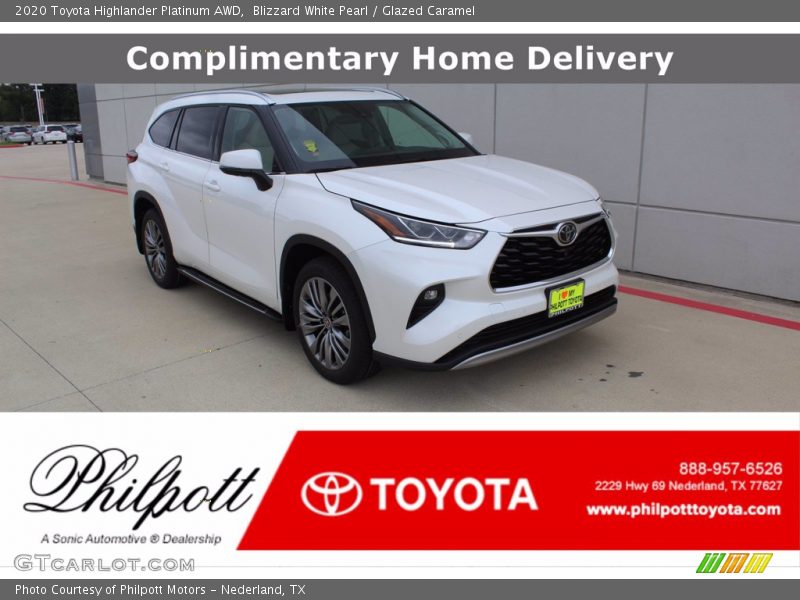 Blizzard White Pearl / Glazed Caramel 2020 Toyota Highlander Platinum AWD