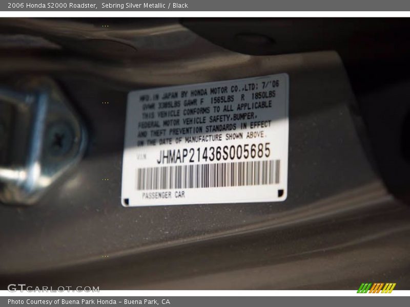 Sebring Silver Metallic / Black 2006 Honda S2000 Roadster