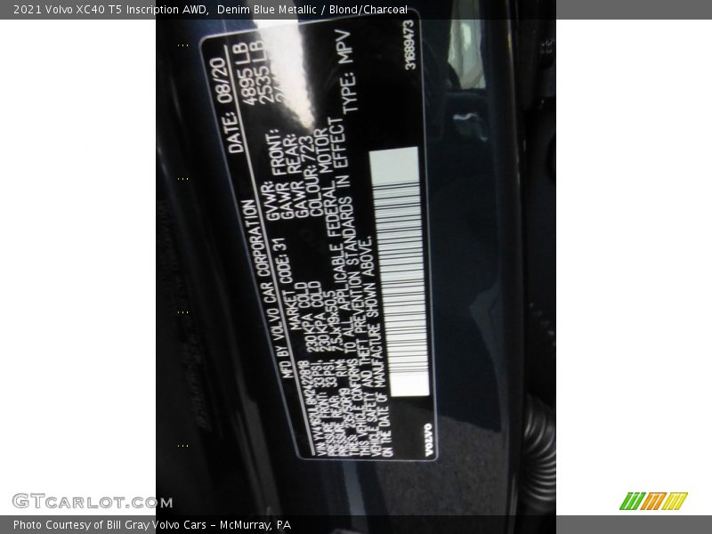 Denim Blue Metallic / Blond/Charcoal 2021 Volvo XC40 T5 Inscription AWD