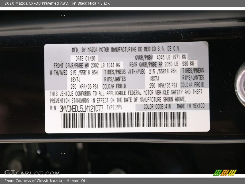 Jet Black Mica / Black 2020 Mazda CX-30 Preferred AWD