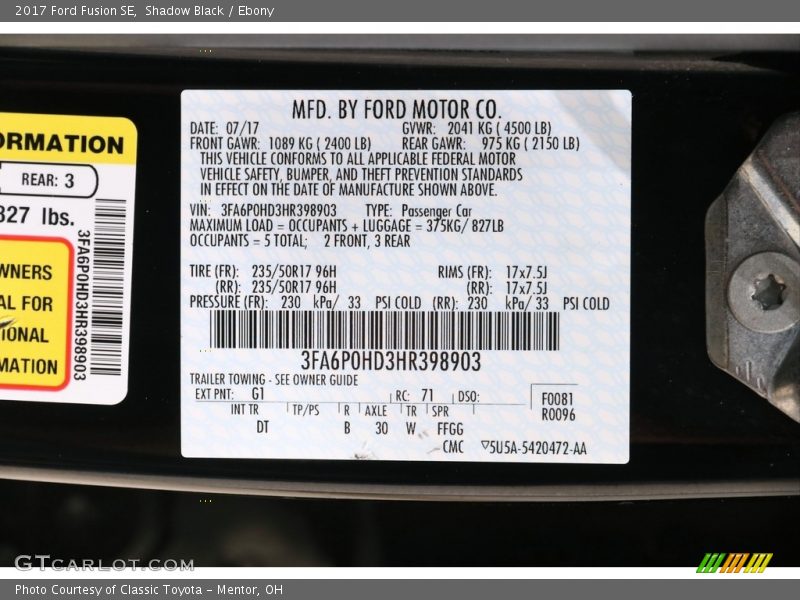 Shadow Black / Ebony 2017 Ford Fusion SE