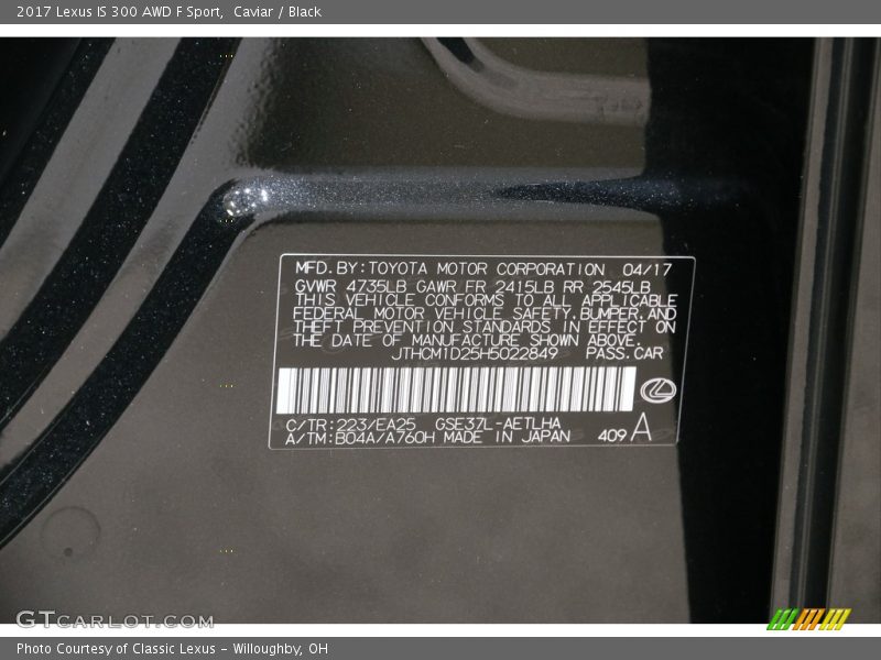 Caviar / Black 2017 Lexus IS 300 AWD F Sport