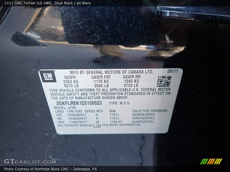 Onyx Black / Jet Black 2012 GMC Terrain SLE AWD