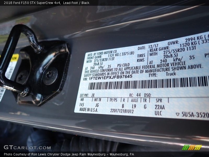 Lead Foot / Black 2018 Ford F150 STX SuperCrew 4x4