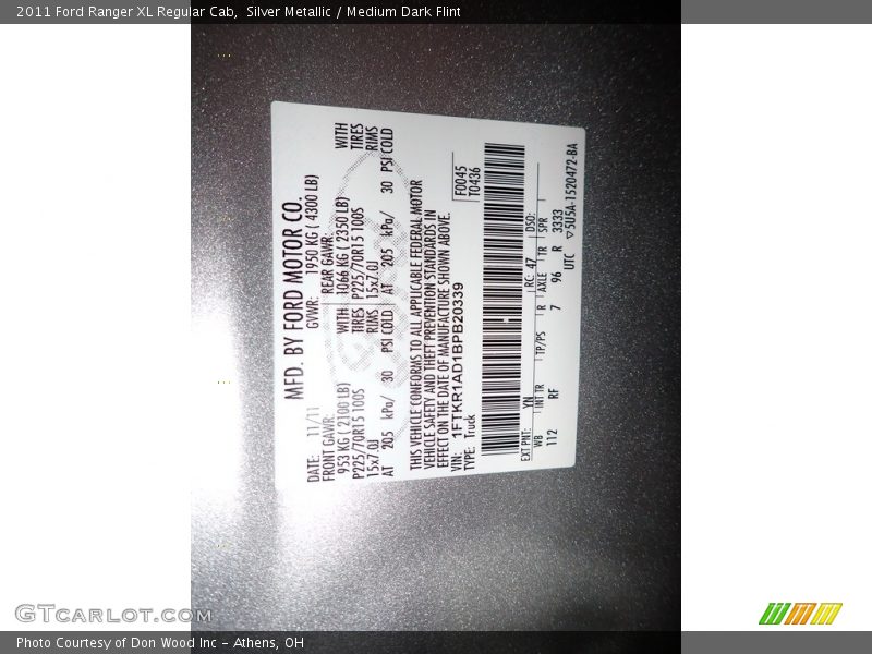 Silver Metallic / Medium Dark Flint 2011 Ford Ranger XL Regular Cab
