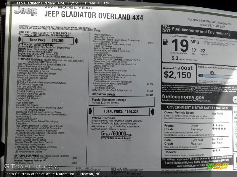 Hydro Blue Pearl / Black 2021 Jeep Gladiator Overland 4x4