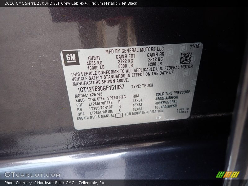Iridium Metallic / Jet Black 2016 GMC Sierra 2500HD SLT Crew Cab 4x4