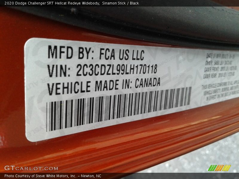 Sinamon Stick / Black 2020 Dodge Challenger SRT Hellcat Redeye Widebody