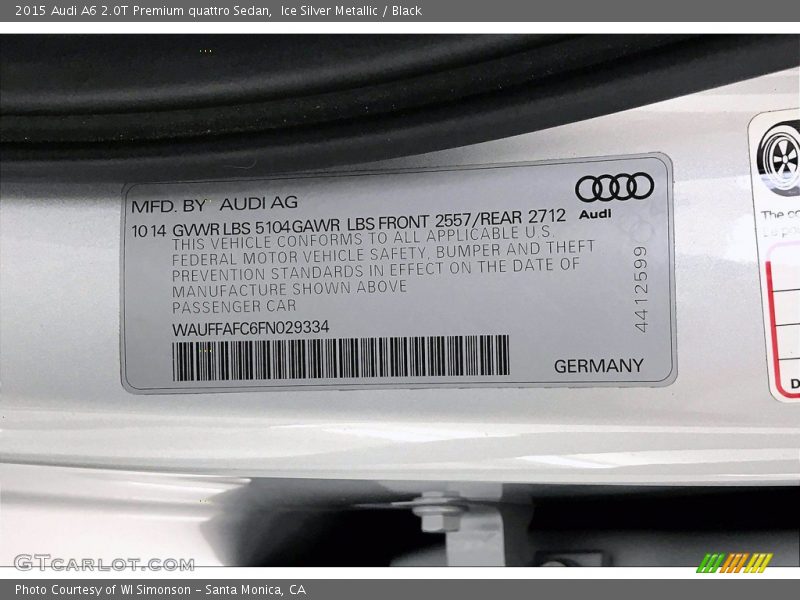 Ice Silver Metallic / Black 2015 Audi A6 2.0T Premium quattro Sedan