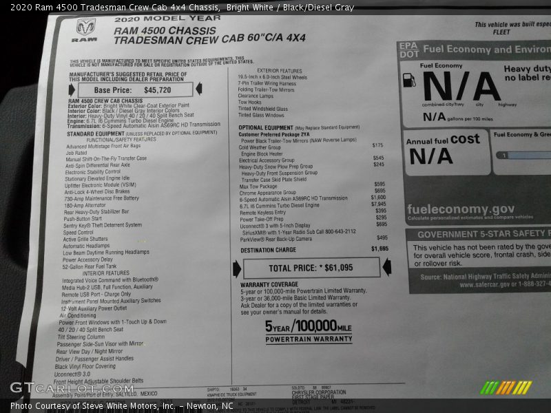 Bright White / Black/Diesel Gray 2020 Ram 4500 Tradesman Crew Cab 4x4 Chassis