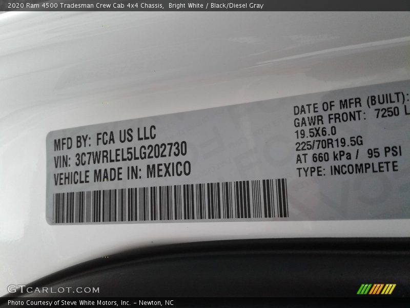 Bright White / Black/Diesel Gray 2020 Ram 4500 Tradesman Crew Cab 4x4 Chassis