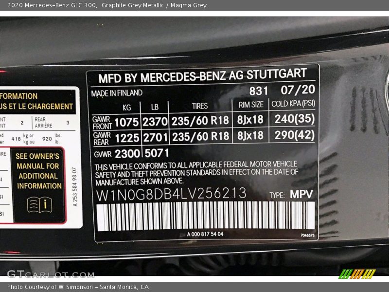 Graphite Grey Metallic / Magma Grey 2020 Mercedes-Benz GLC 300