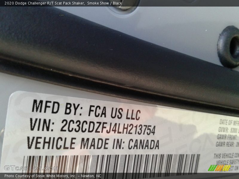 Smoke Show / Black 2020 Dodge Challenger R/T Scat Pack Shaker