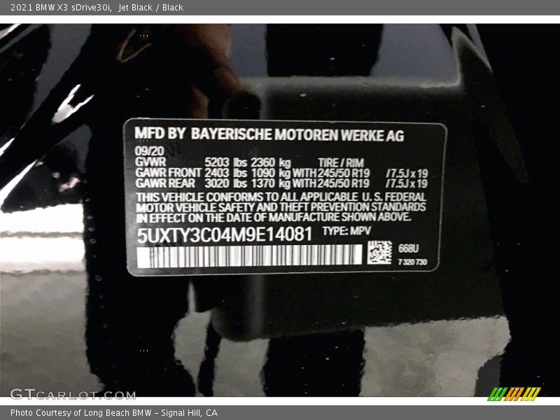 2021 X3 sDrive30i Jet Black Color Code 668