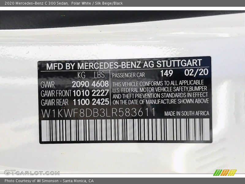 Polar White / Silk Beige/Black 2020 Mercedes-Benz C 300 Sedan